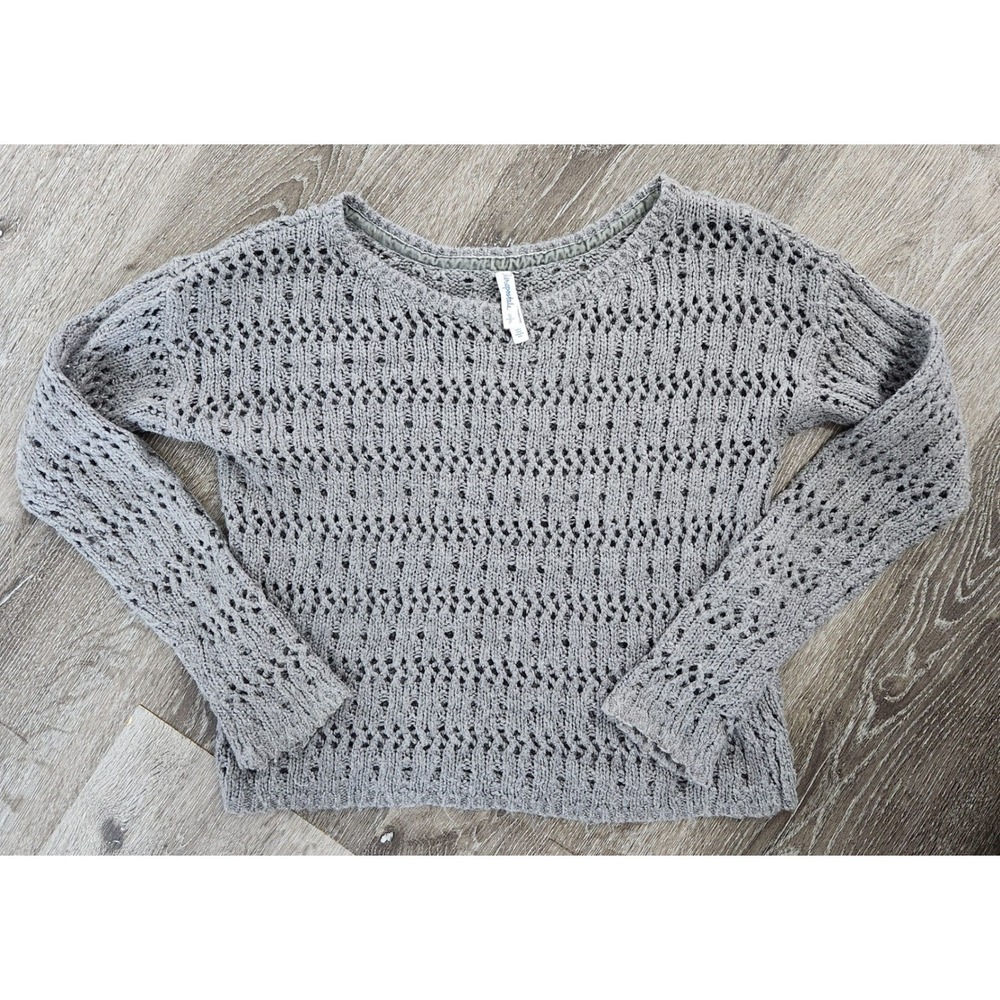 Aeropostale Womens Gray Open Knit Pointelle Eyelet Pullover Sweater Size S